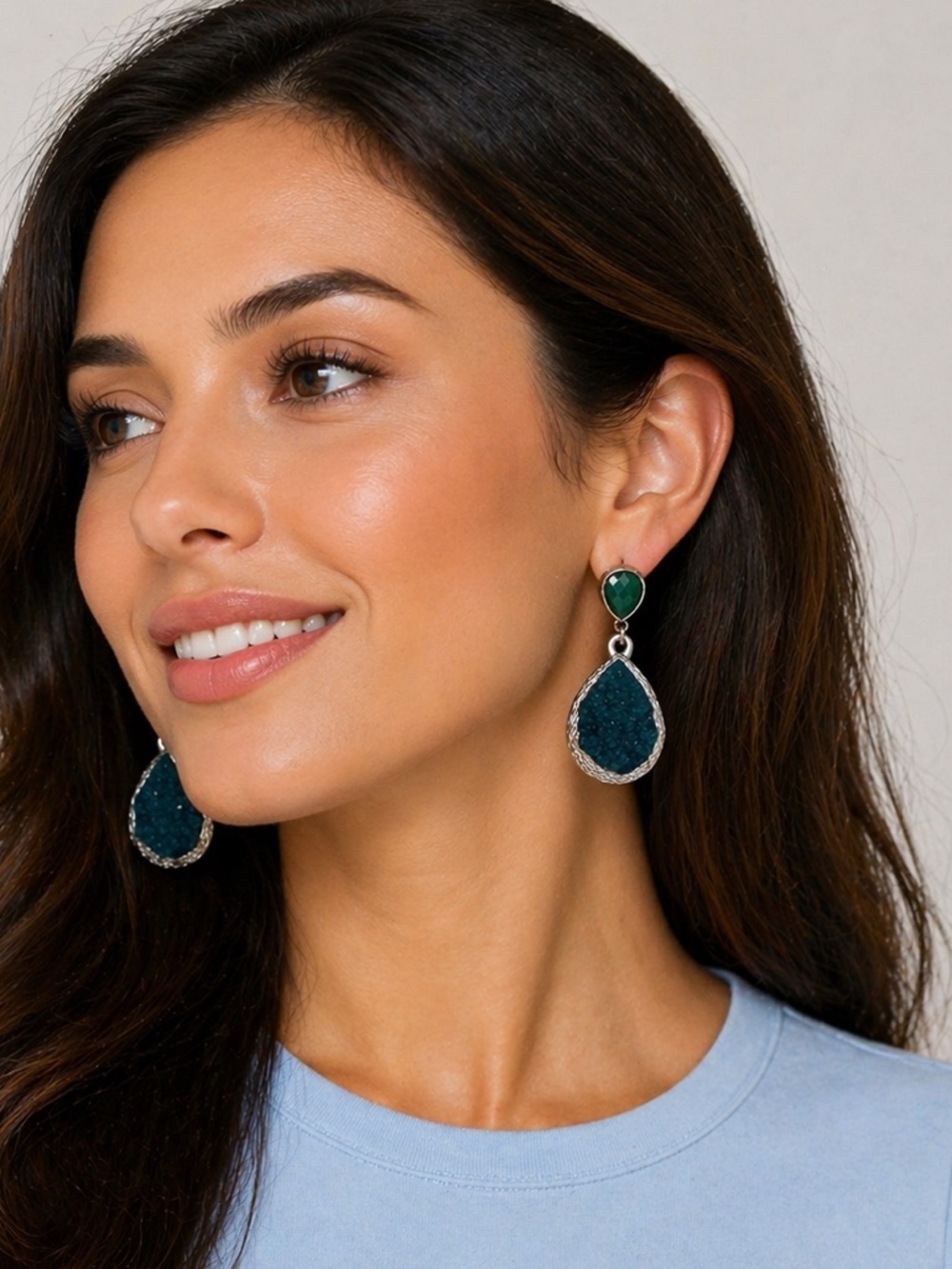 ❤️ CLEARANCE SPECIAL Druzy Teardrop Drop Earrings in Teal